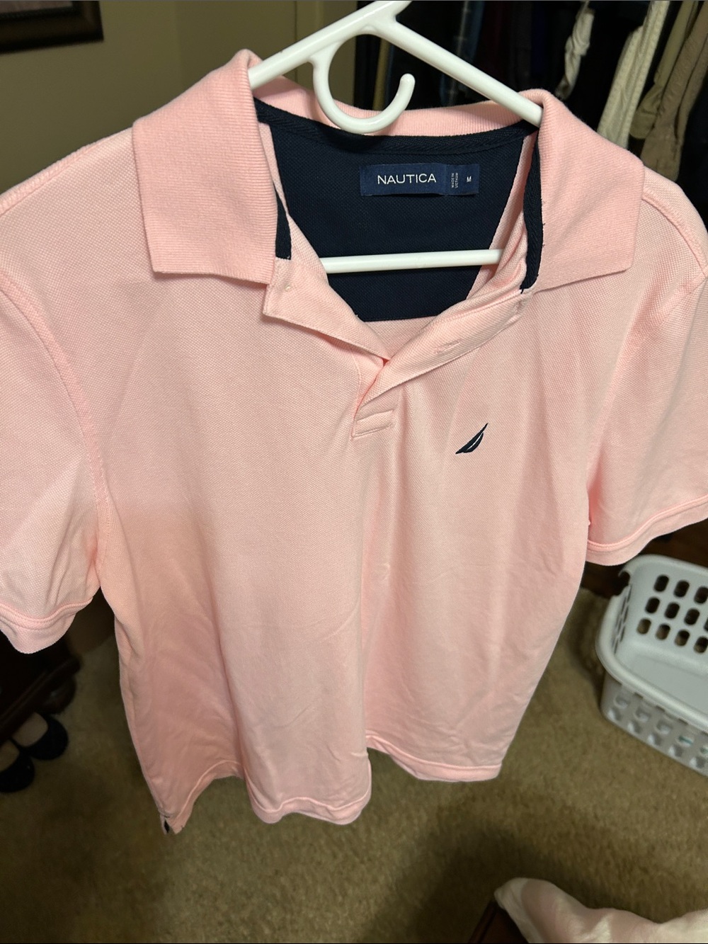 Nautica Men’s Light Pink Polo with Navy Trim